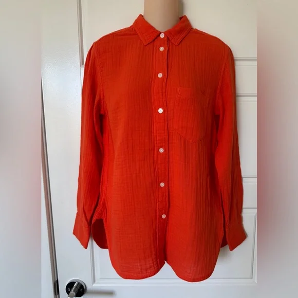 NWT J Crew Orange classic fit gauzy shirt, size 0 - Picture 2 of 8